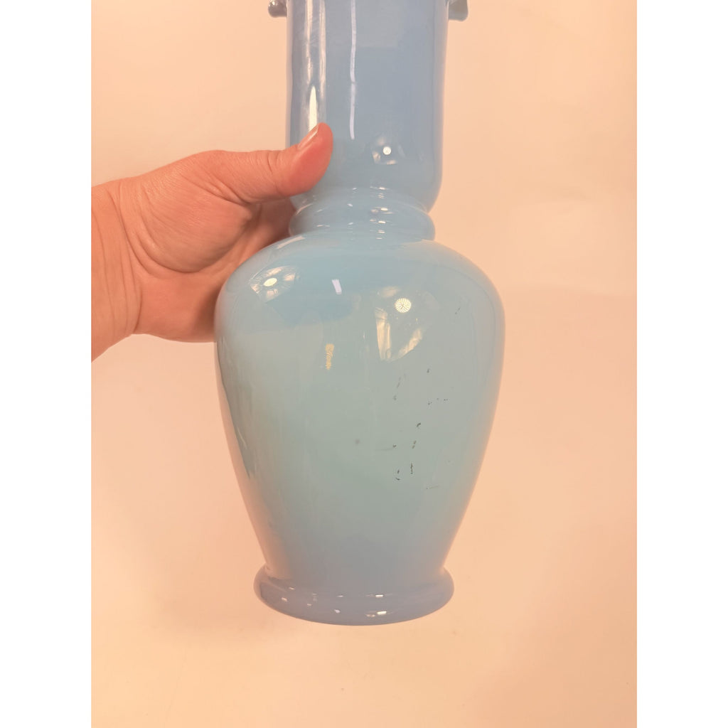 Blue Vase Bristol Glass Ruffled Antique Hand Blown Opaline Crimped Baluster-shaped Victorian Home Decor Decorative Accents Collectible