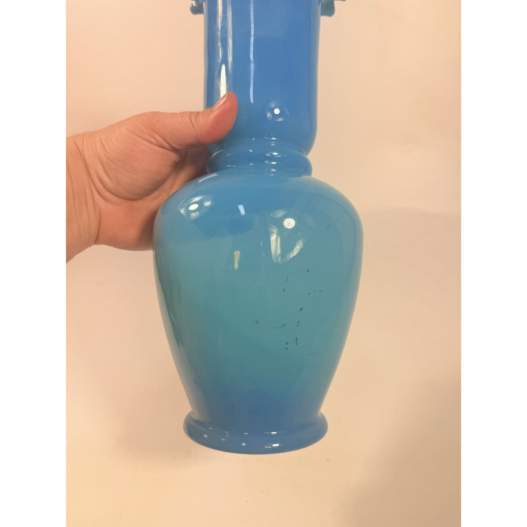 Blue Vase Bristol Glass Ruffled Antique Hand Blown Opaline Crimped Baluster-shaped Victorian Home Decor Decorative Accents Collectible