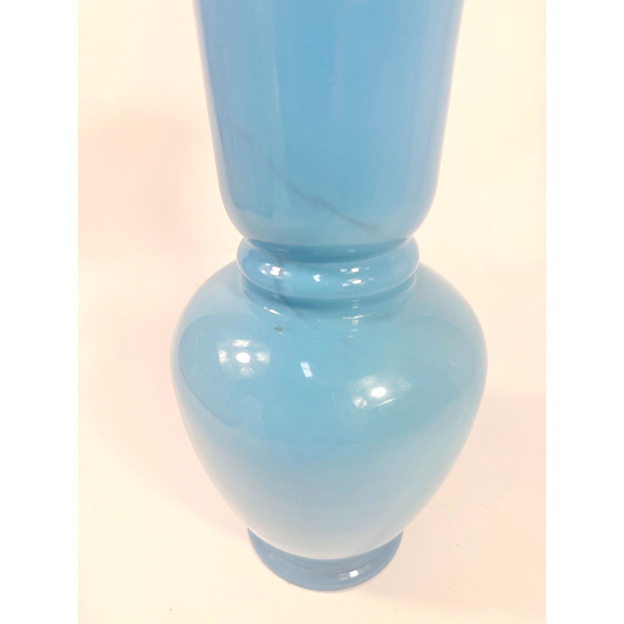 Blue Vase Bristol Glass Ruffled Antique Hand Blown Opaline Crimped Baluster-shaped Victorian Home Decor Decorative Accents Collectible