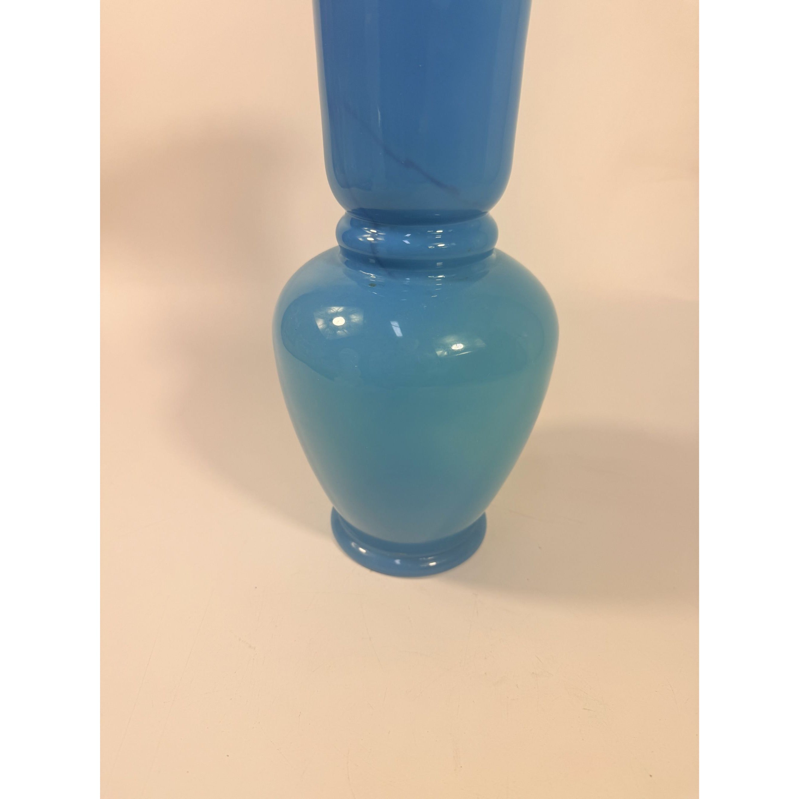 Blue Vase Bristol Glass Ruffled Antique Hand Blown Opaline Crimped Baluster-shaped Victorian Home Decor Decorative Accents Collectible