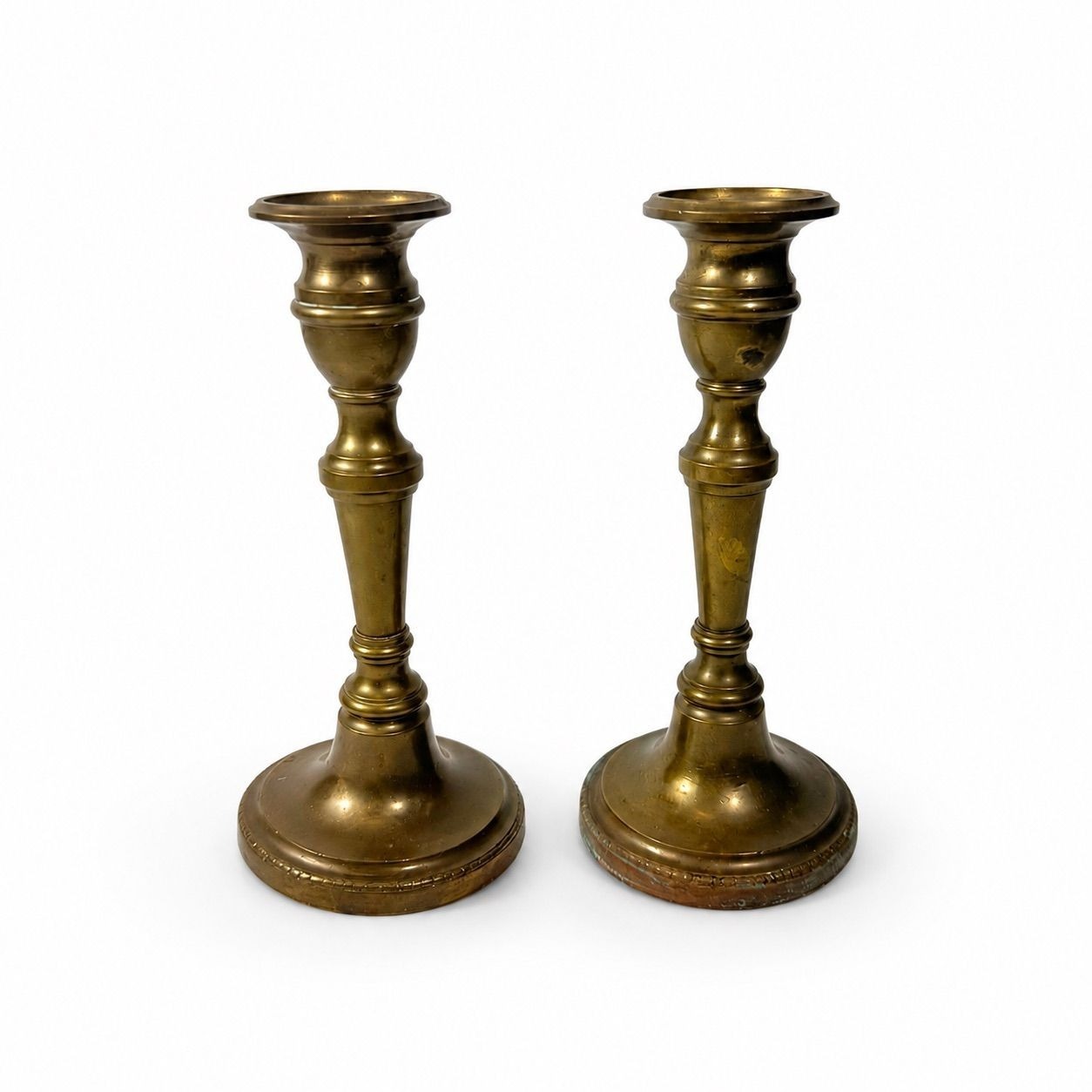Solid Brass Candlesticks Pair Early 20th Century Vintage Metal Traditional Table Home Decor Centerpiece Candle Holder English Decorative