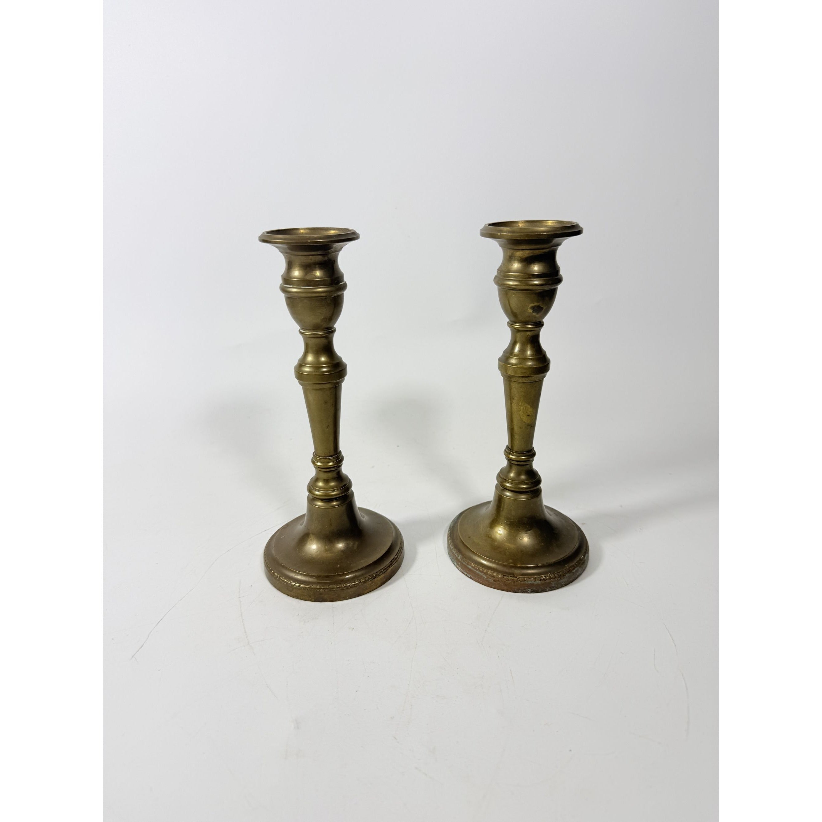 Solid Brass Candlesticks Pair Early 20th Century Vintage Metal Traditional Table Home Decor Centerpiece Candle Holder English Decorative