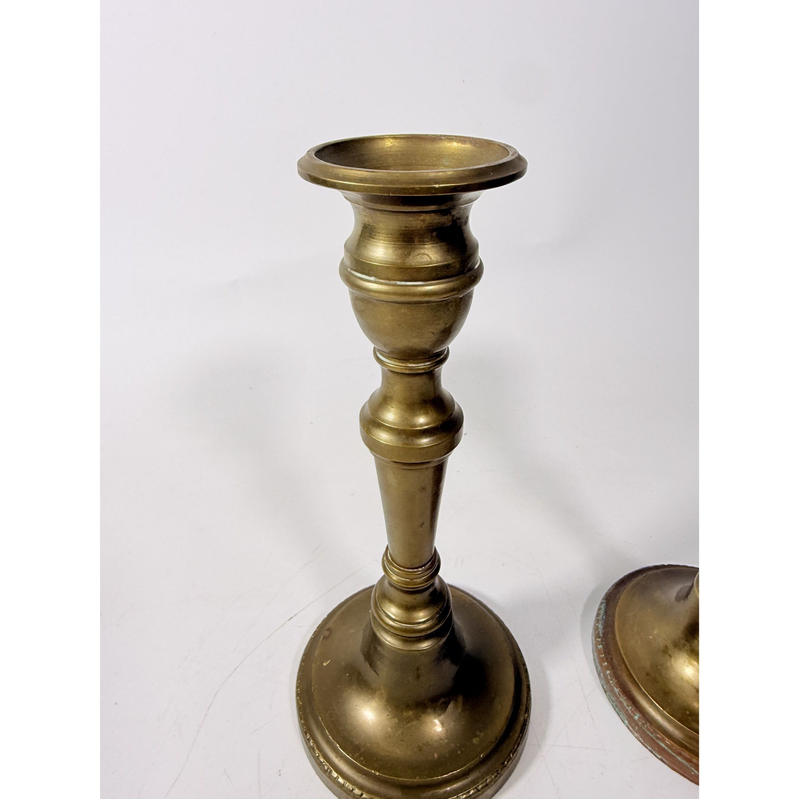 Solid Brass Candlesticks Pair Early 20th Century Vintage Metal Traditional Table Home Decor Centerpiece Candle Holder English Decorative