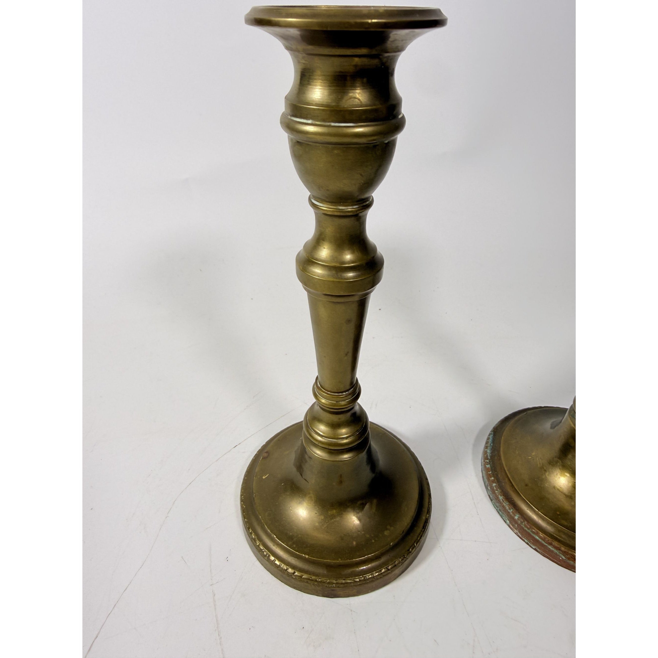Solid Brass Candlesticks Pair Early 20th Century Vintage Metal Traditional Table Home Decor Centerpiece Candle Holder English Decorative