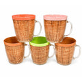 Coffee Mugs Raffiaware Thermal Insulated Melmac Burlap 3.5” Pastels MCM Set of 5 Clear Handle Tiki Barware Serveware Mid Century Kitchen