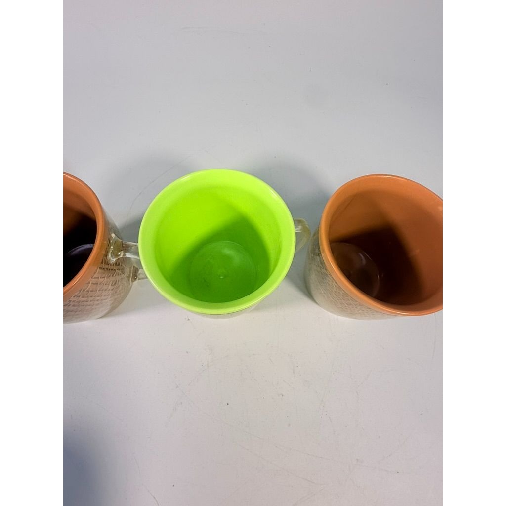 Coffee Mugs Raffiaware Thermal Insulated Melmac Burlap 3.5” Pastels MCM Set of 5 Clear Handle Tiki Barware Serveware Mid Century Kitchen