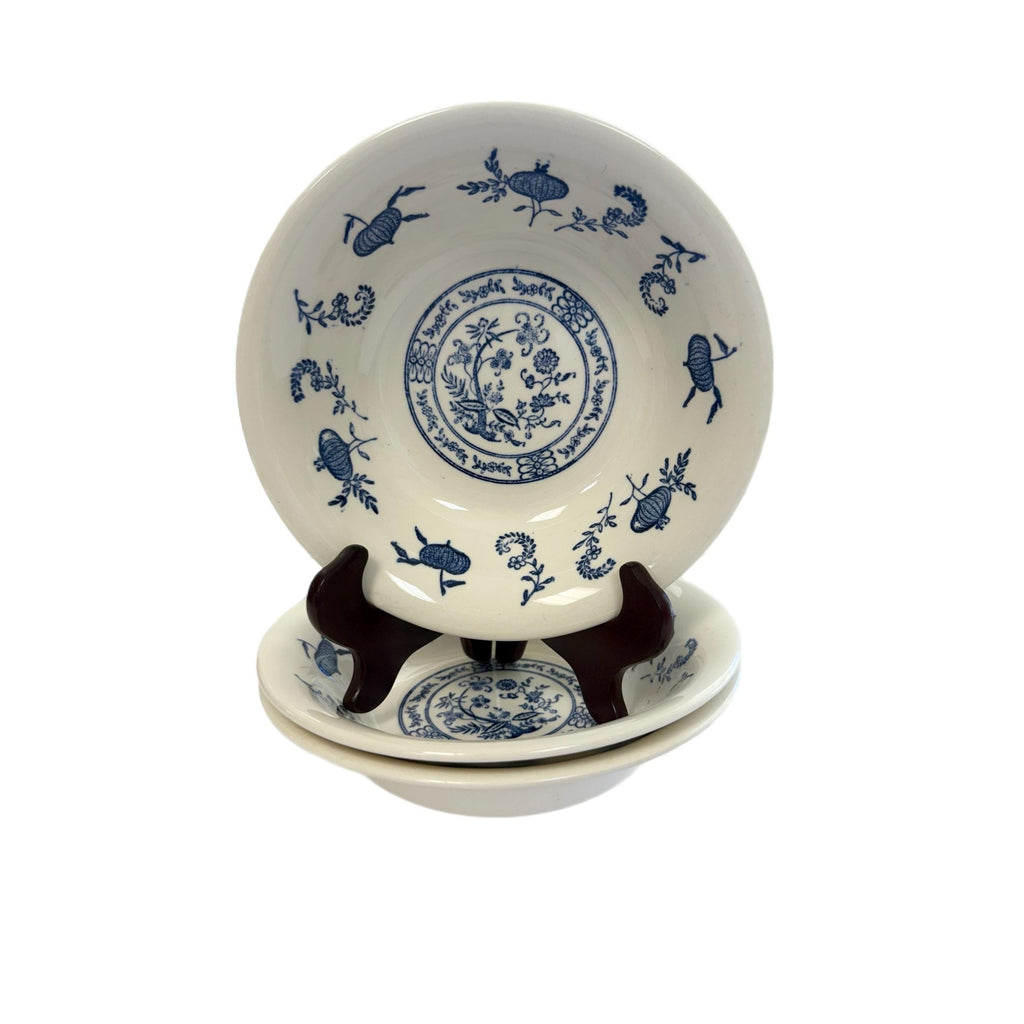 Ironstone Coupe Cereal Bowls Set 3 Pottery Blue Onion Pattern SCIOBlue andGranny core Traditional Grand Millennial Replacement China