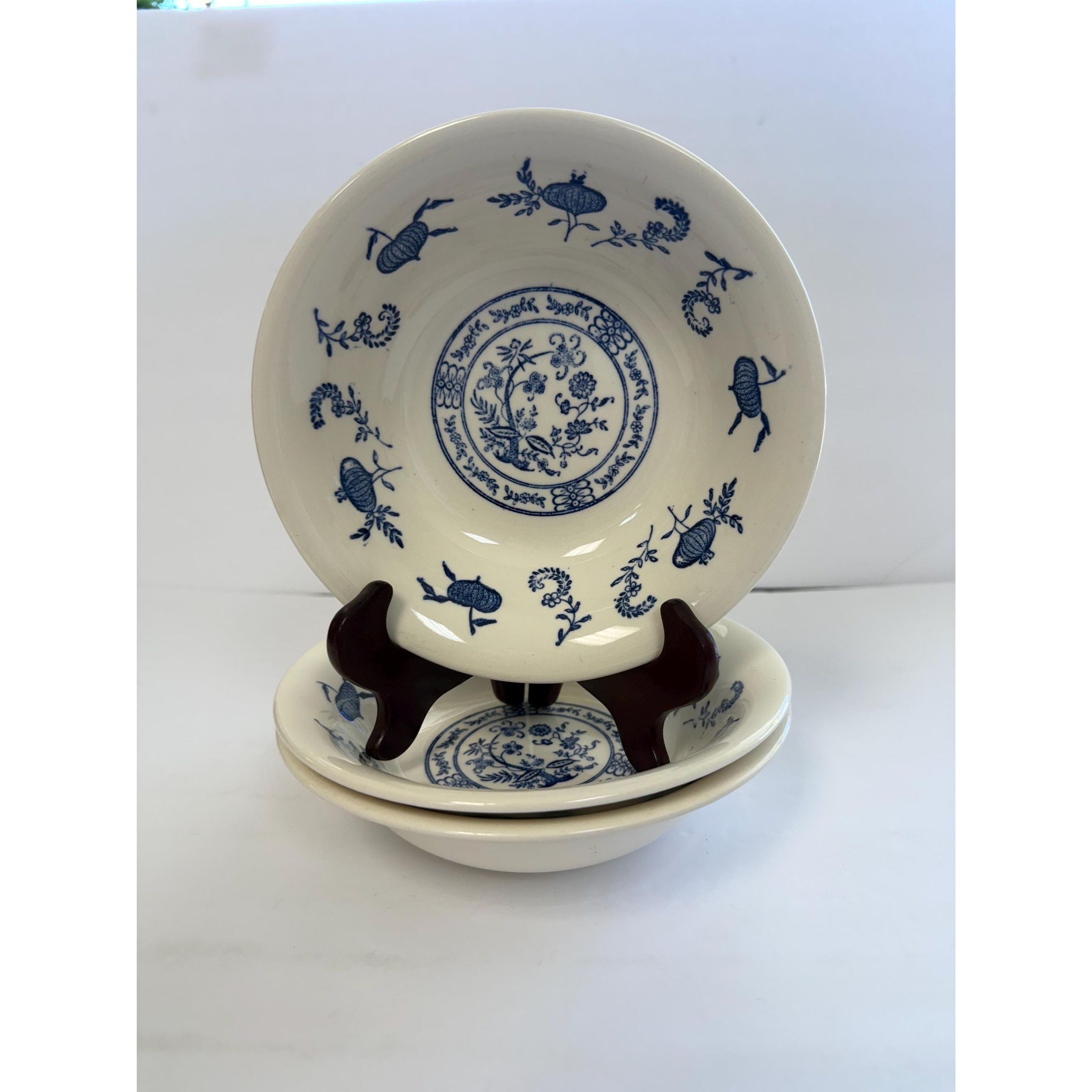 Ironstone Coupe Cereal Bowls Set 3 Pottery Blue Onion Pattern SCIOBlue andGranny core Traditional Grand Millennial Replacement China