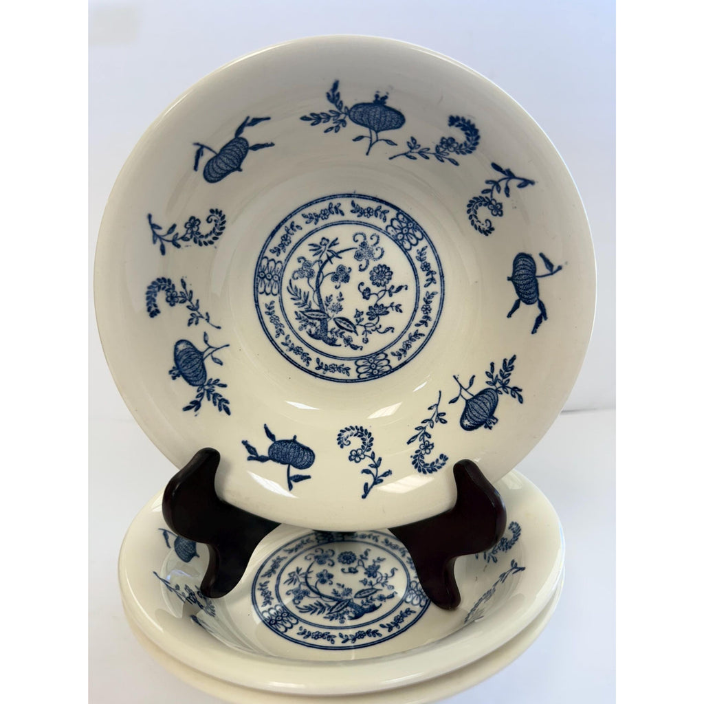 Ironstone Coupe Cereal Bowls Set 3 Pottery Blue Onion Pattern SCIOBlue andGranny core Traditional Grand Millennial Replacement China