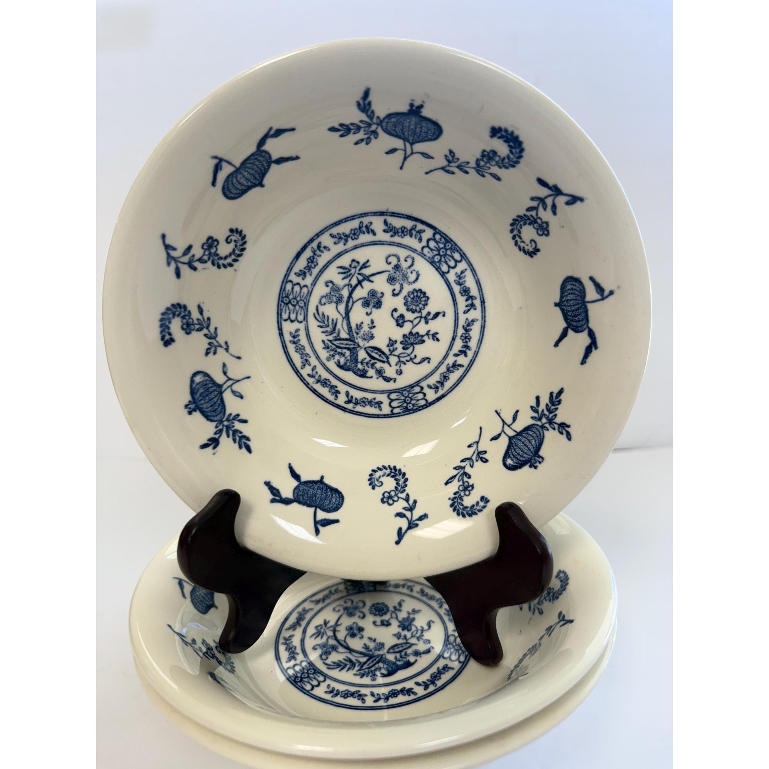 Ironstone Coupe Cereal Bowls Set 3 Pottery Blue Onion Pattern SCIOBlue andGranny core Traditional Grand Millennial Replacement China
