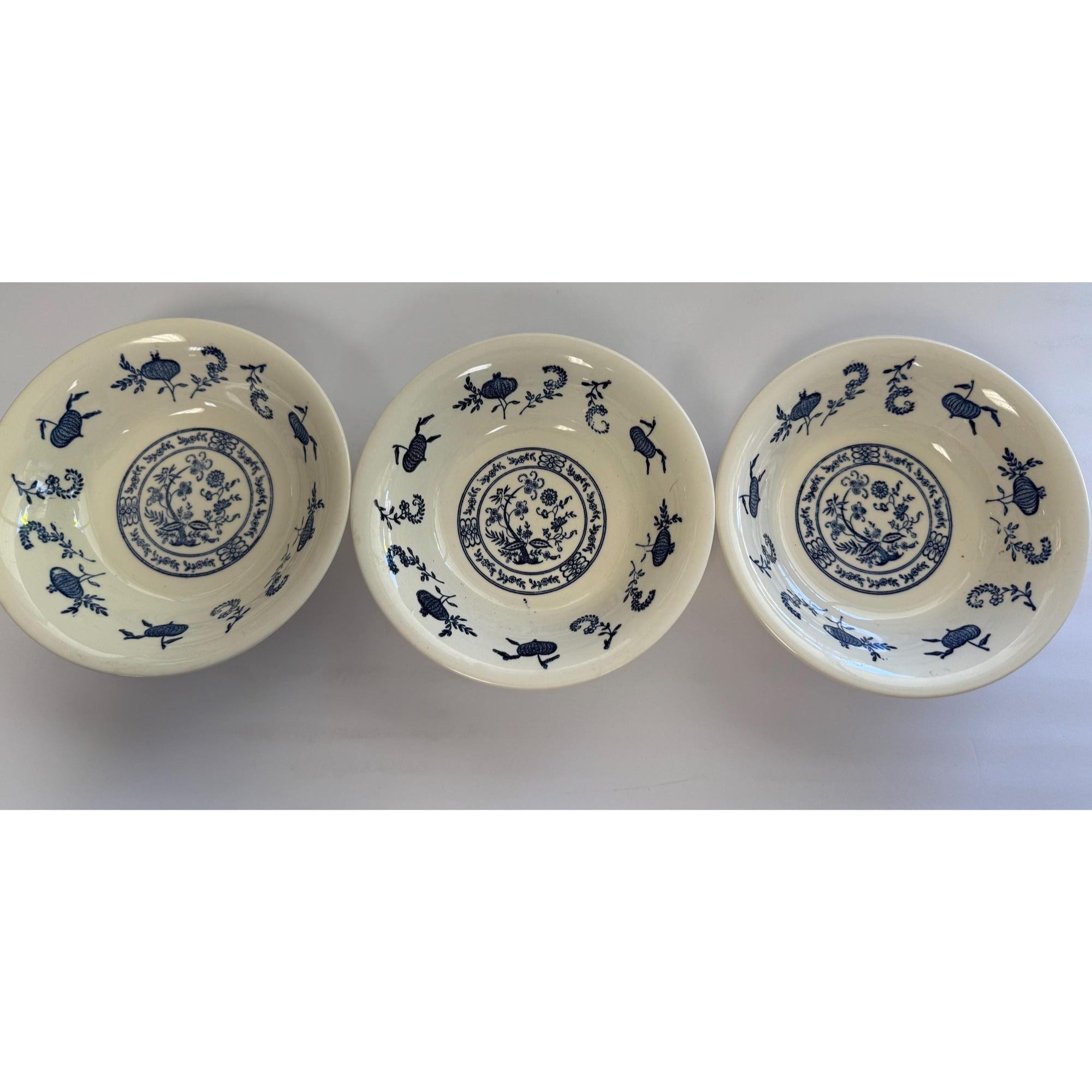 Ironstone Coupe Cereal Bowls Set 3 Pottery Blue Onion Pattern SCIOBlue andGranny core Traditional Grand Millennial Replacement China