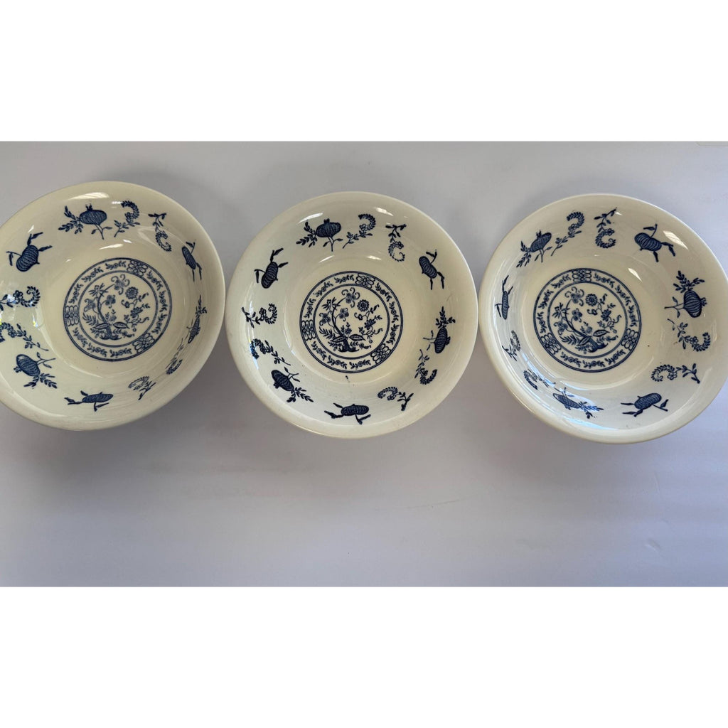 Ironstone Coupe Cereal Bowls Set 3 Pottery Blue Onion Pattern SCIOBlue andGranny core Traditional Grand Millennial Replacement China