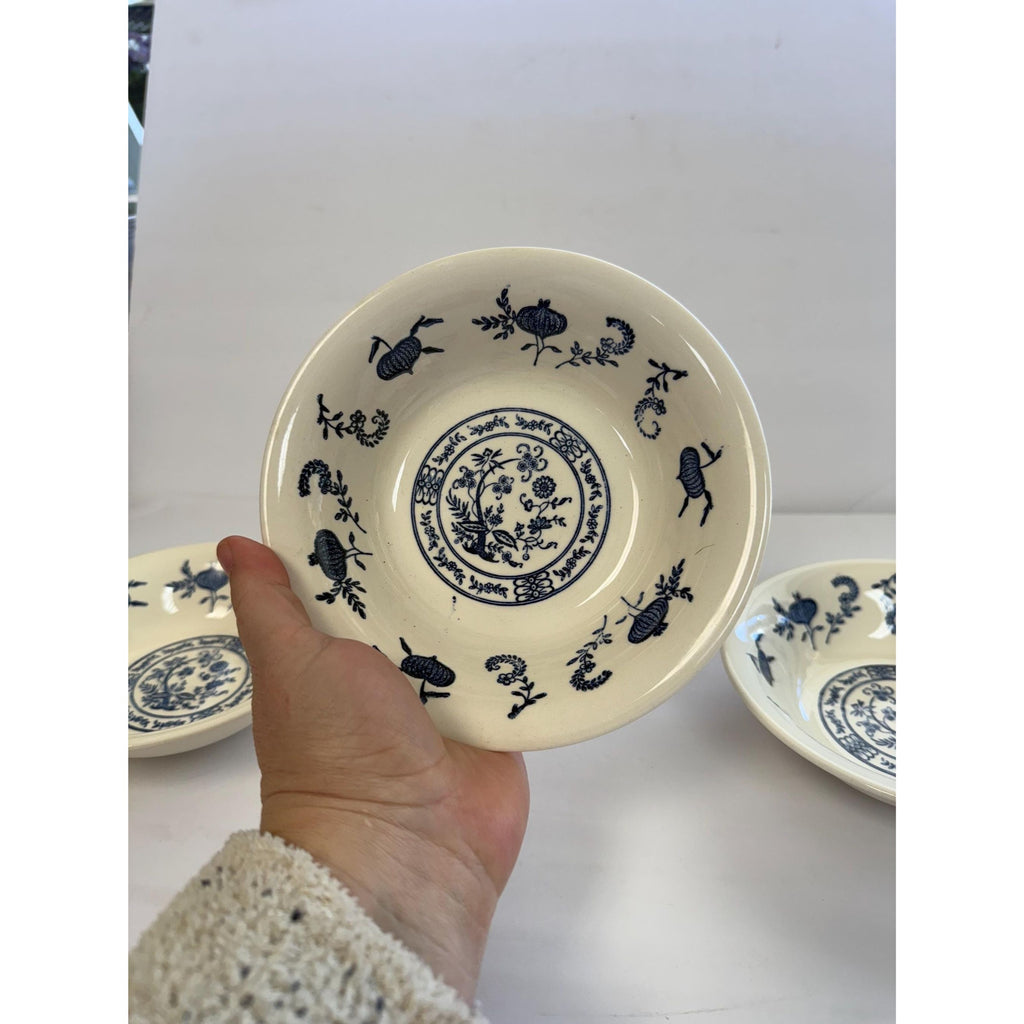 Ironstone Coupe Cereal Bowls Set 3 Pottery Blue Onion Pattern SCIOBlue andGranny core Traditional Grand Millennial Replacement China