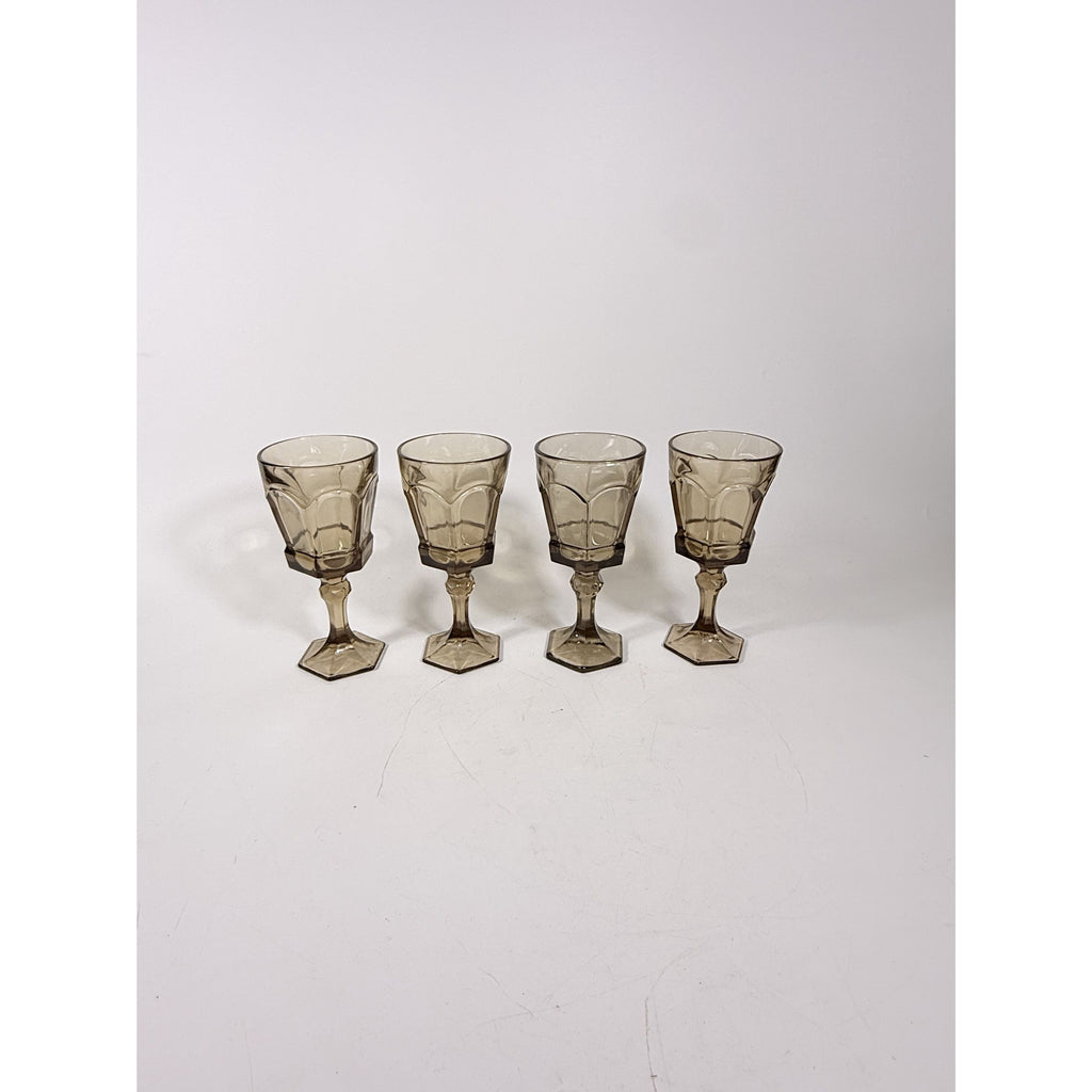 Water Goblets Stemmed Paneled Fostoria Virginia Smoky Brown Set 4 Mid Century Vintage Wine Drinking glasses Barware Drinkware Replacement