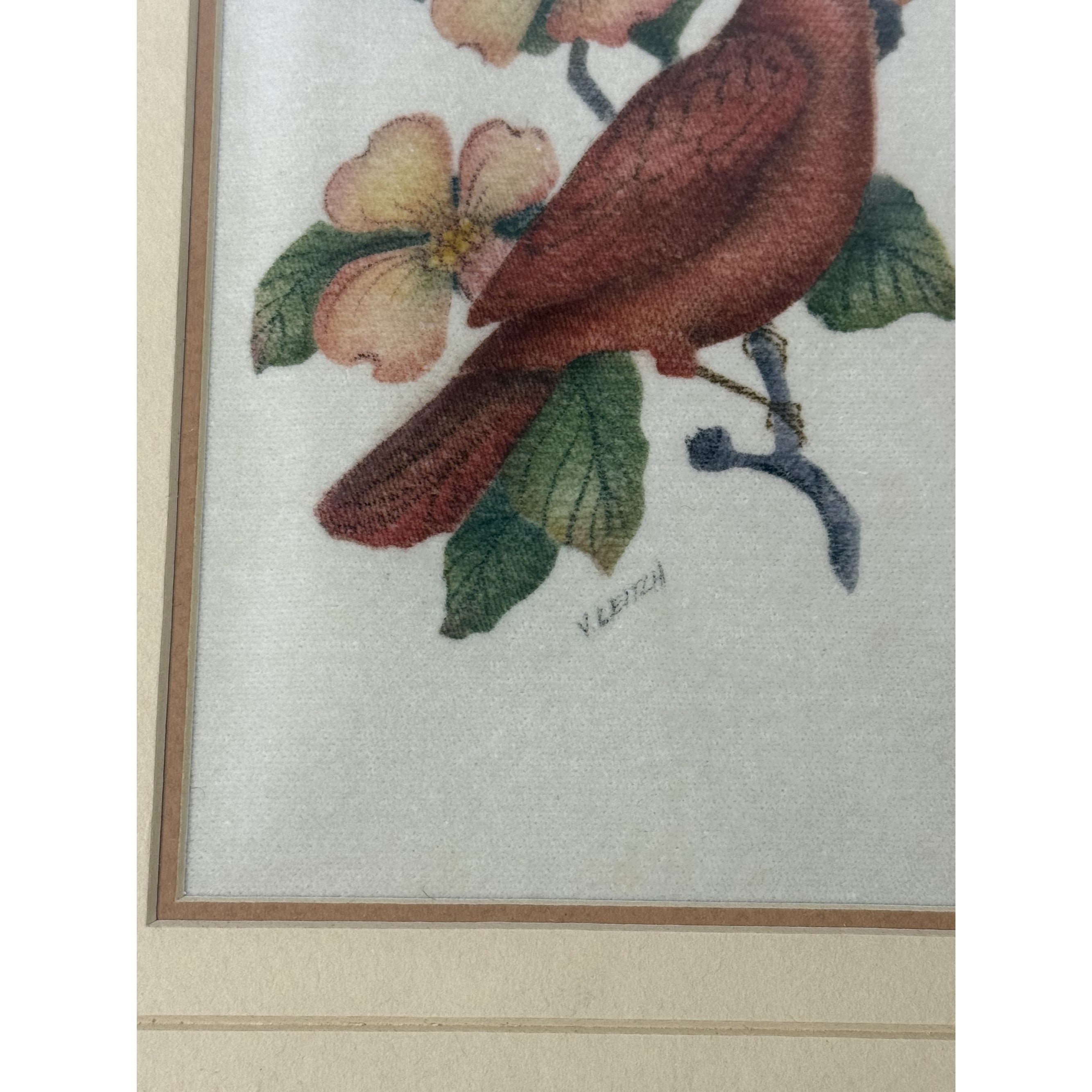 Framed Art Cardinal and Dogwood NC State Flower Bird Vintage Hand Painted Artist Signed Wood FrameHome Wall Decor Decorative Accents