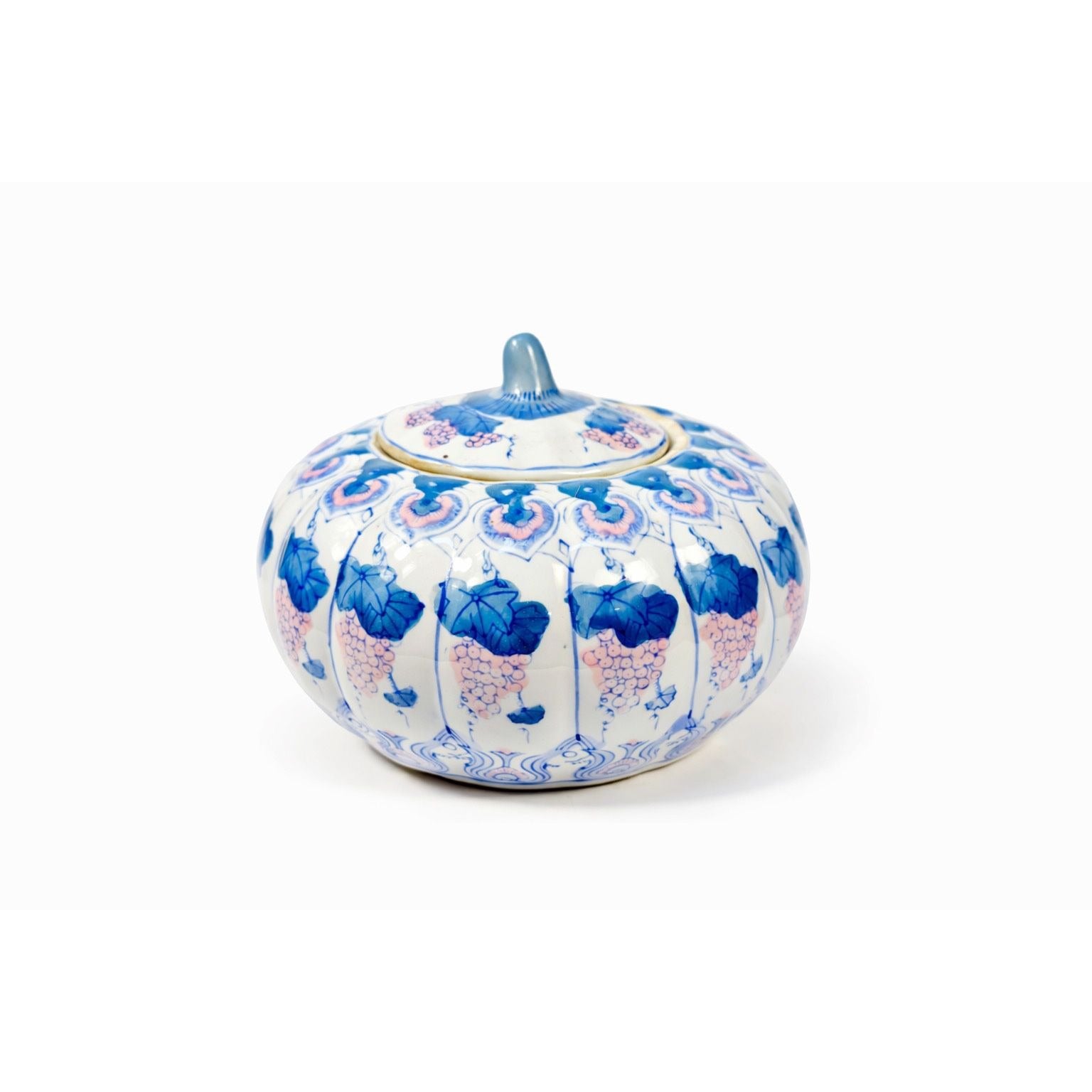 Ginger Jar Pumpkin Shaped Chinoiserie Vintage Oriental Grape Motif Fall Thanksgiving Home Decor Decorative Accents Collector Collectible