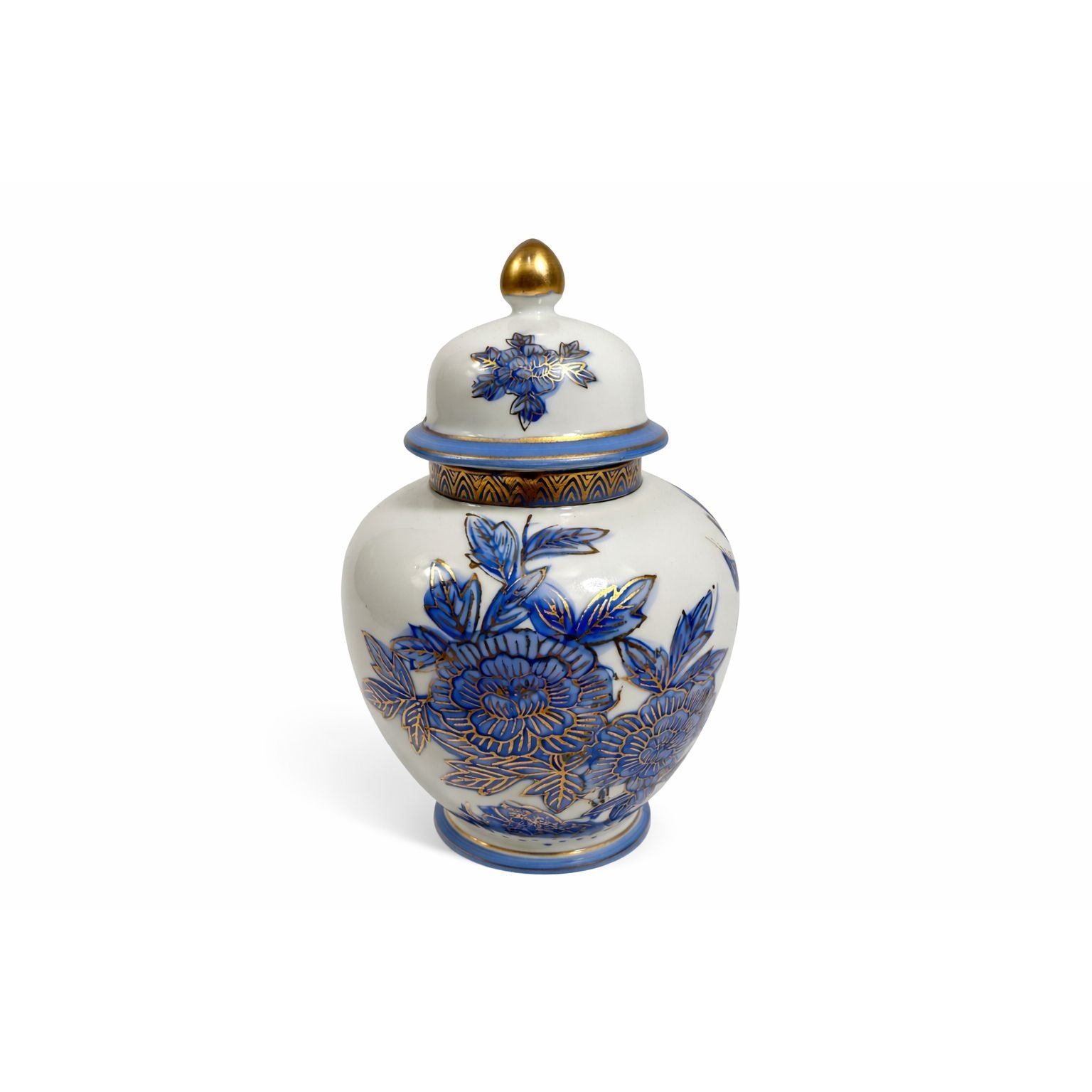 Ginger Jar Vintage Hand-Painted Blue Chrysanthemums Andrea de Sadek Chinosiere Oriental Floral Birds Traditional Home Shelf Decor Decorative