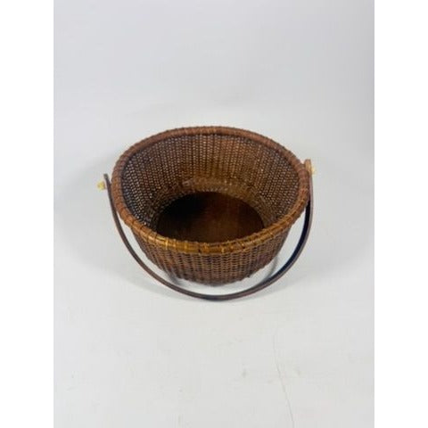 Nantucket lightship basket -Wicker Handled Handmade Wood Bottom Vintage collectible