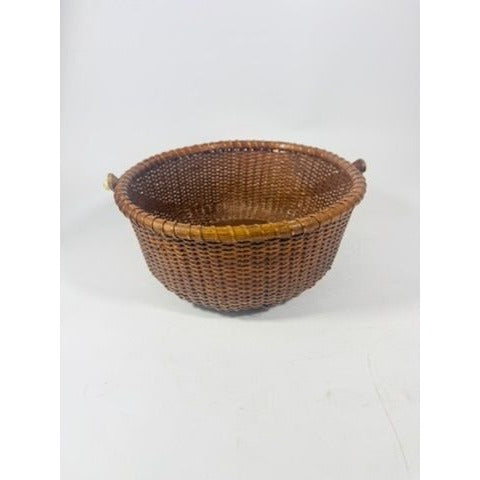 Nantucket lightship basket -Wicker Handled Handmade Wood Bottom Vintage collectible
