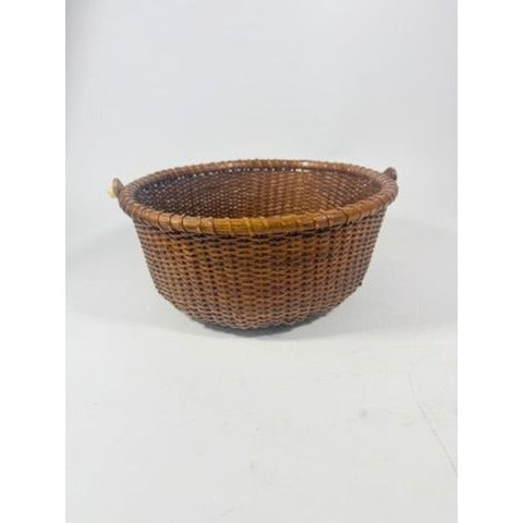 Nantucket lightship basket -Wicker Handled Handmade Wood Bottom Vintage collectible