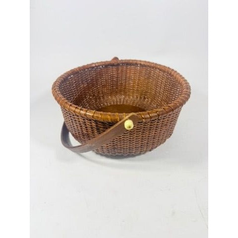 Nantucket lightship basket -Wicker Handled Handmade Wood Bottom Vintage collectible