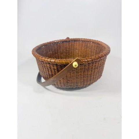 Nantucket lightship basket -Wicker Handled Handmade Wood Bottom Vintage collectible