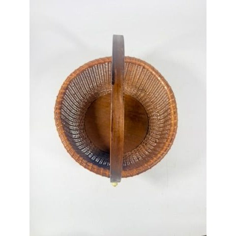 Nantucket lightship basket -Wicker Handled Handmade Wood Bottom Vintage collectible