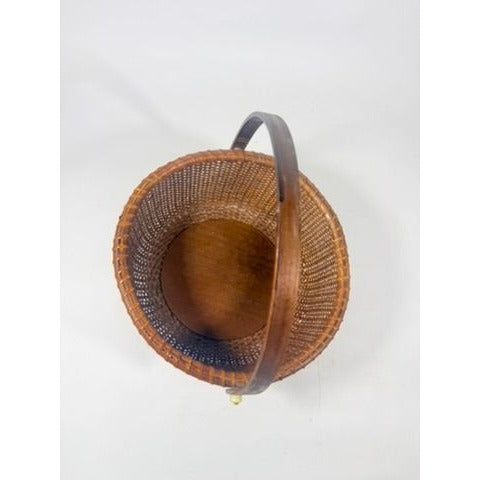 Nantucket lightship basket -Wicker Handled Handmade Wood Bottom Vintage collectible