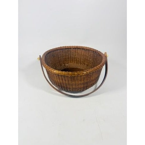 Nantucket lightship basket -Wicker Handled Handmade Wood Bottom Vintage collectible