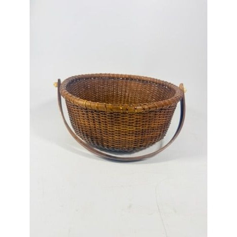 Nantucket lightship basket -Wicker Handled Handmade Wood Bottom Vintage collectible