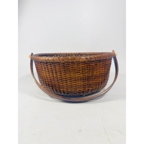 Nantucket lightship basket -Wicker Handled Handmade Wood Bottom Vintage collectible