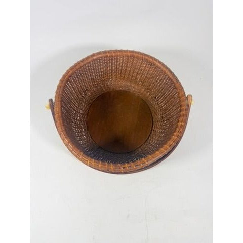 Nantucket lightship basket -Wicker Handled Handmade Wood Bottom Vintage collectible