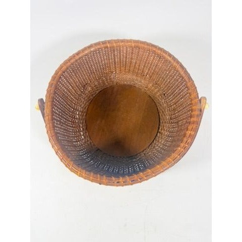 Nantucket lightship basket -Wicker Handled Handmade Wood Bottom Vintage collectible