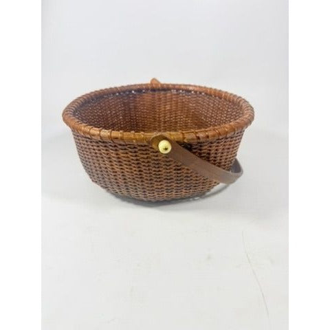Nantucket lightship basket -Wicker Handled Handmade Wood Bottom Vintage collectible