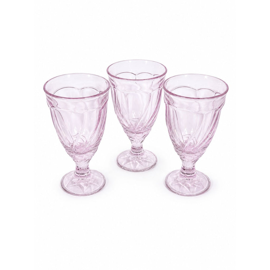 Noritake Pink Swirl Ice Tea Goblets Set 3 Vintage Retired Replacement Glassware Stemware Barware Hostess Drinking Glasses