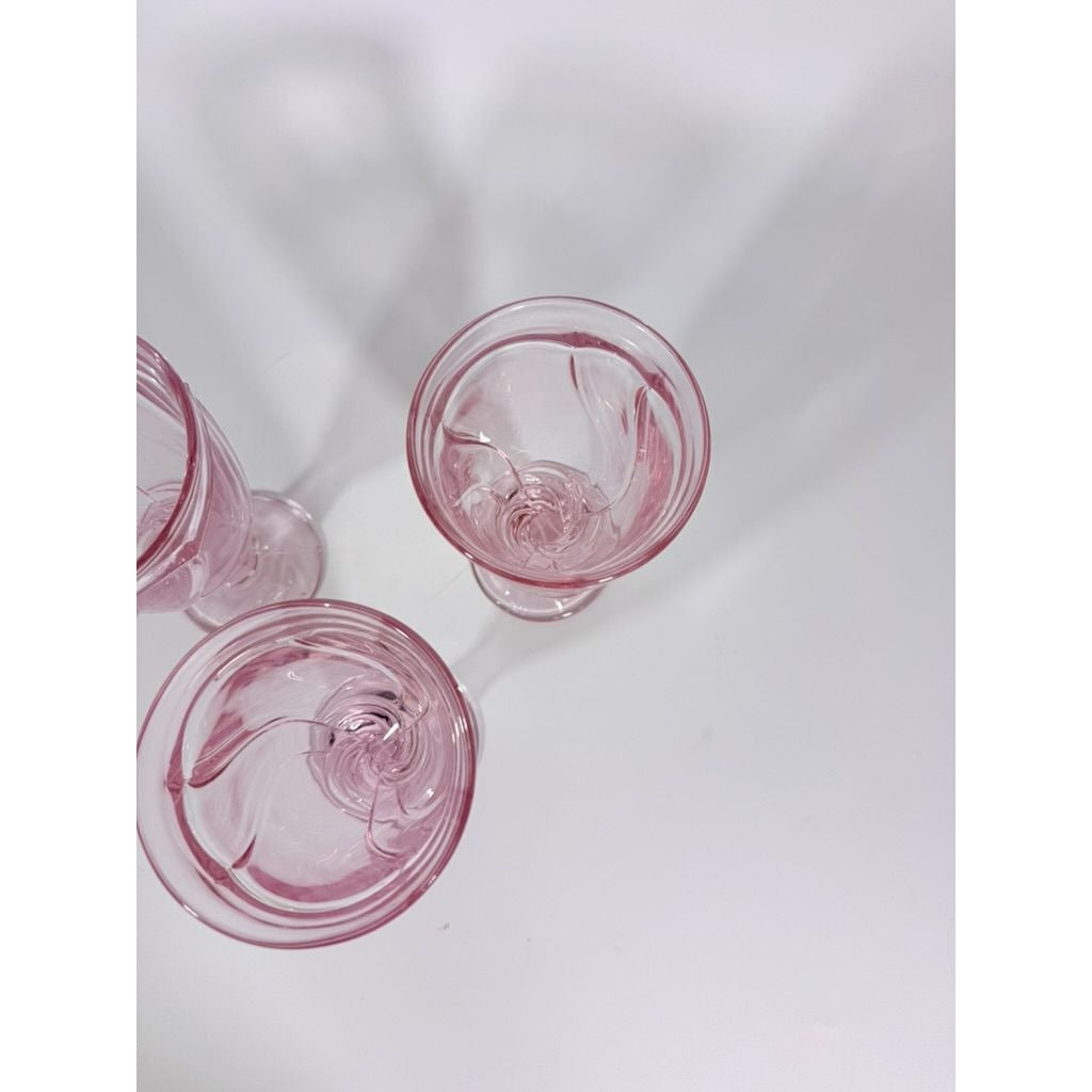 Noritake Pink Swirl Ice Tea Goblets Set 3 Vintage Retired Replacement Glassware Stemware Barware Hostess Drinking Glasses