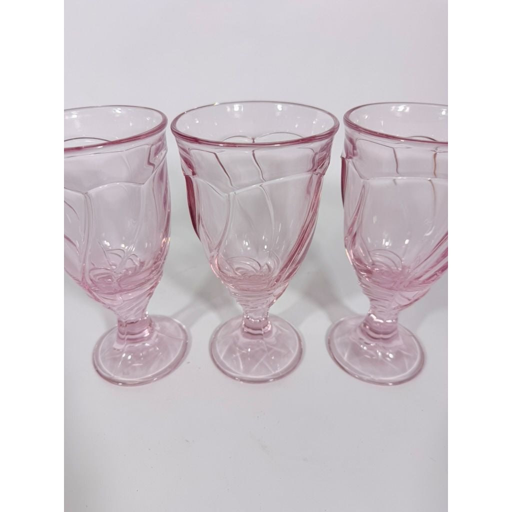 Noritake Pink Swirl Ice Tea Goblets Set 3 Vintage Retired Replacement Glassware Stemware Barware Hostess Drinking Glasses