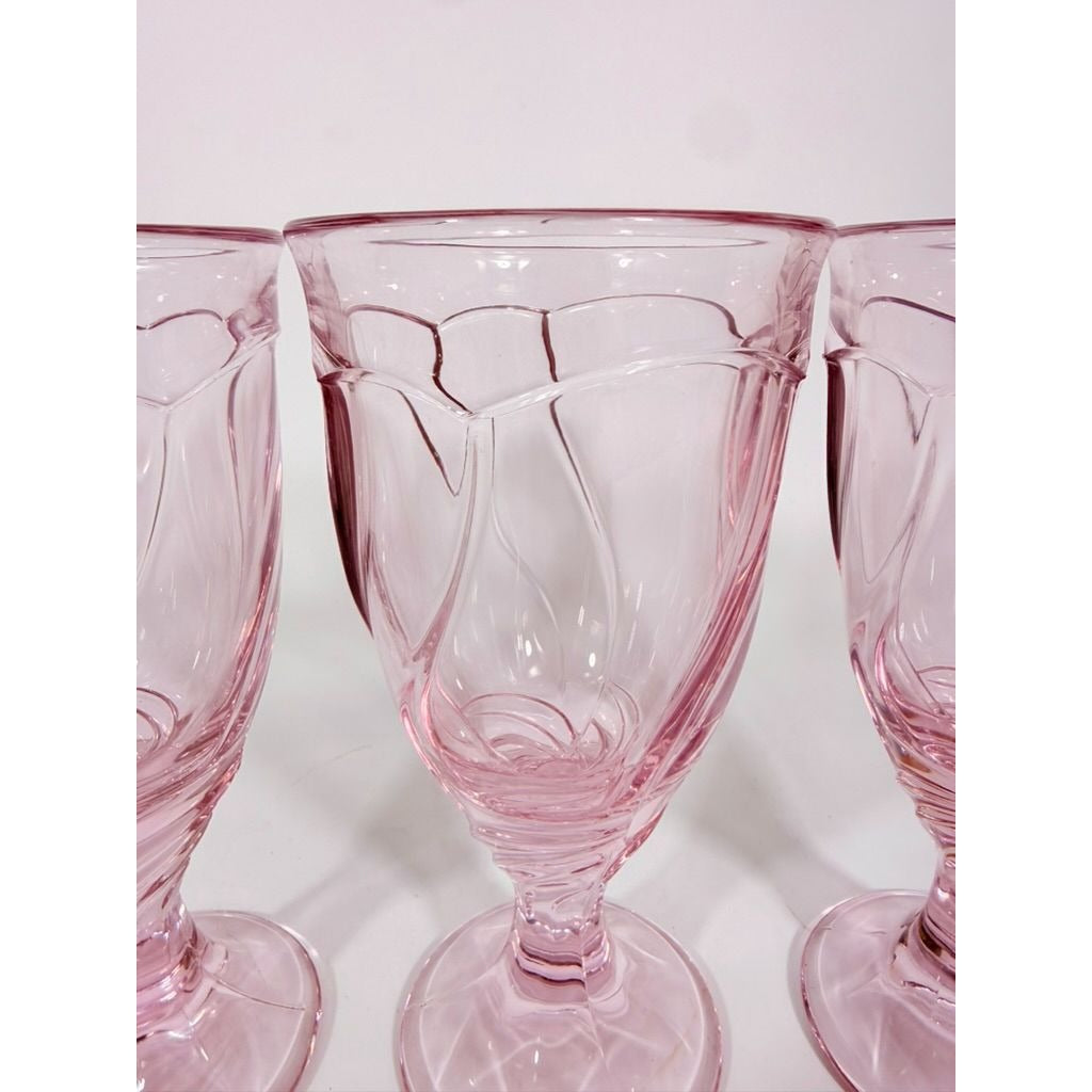 Noritake Pink Swirl Ice Tea Goblets Set 3 Vintage Retired Replacement Glassware Stemware Barware Hostess Drinking Glasses