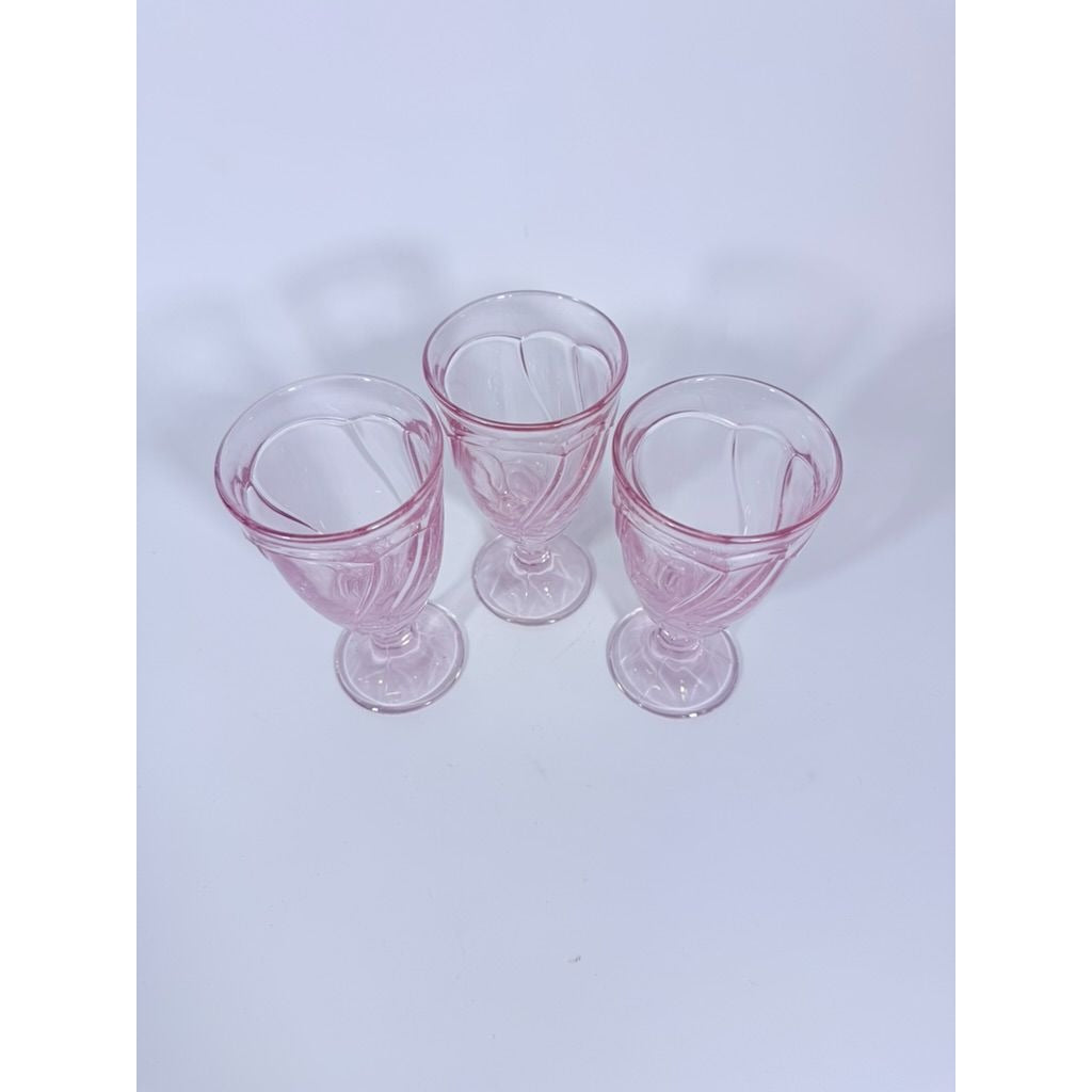 Noritake Pink Swirl Ice Tea Goblets Set 3 Vintage Retired Replacement Glassware Stemware Barware Hostess Drinking Glasses