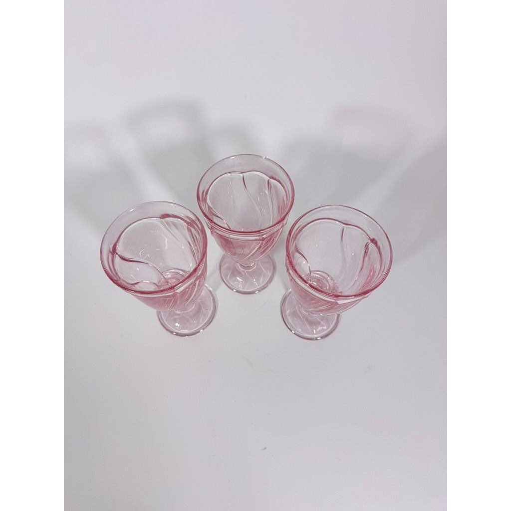 Noritake Pink Swirl Ice Tea Goblets Set 3 Vintage Retired Replacement Glassware Stemware Barware Hostess Drinking Glasses
