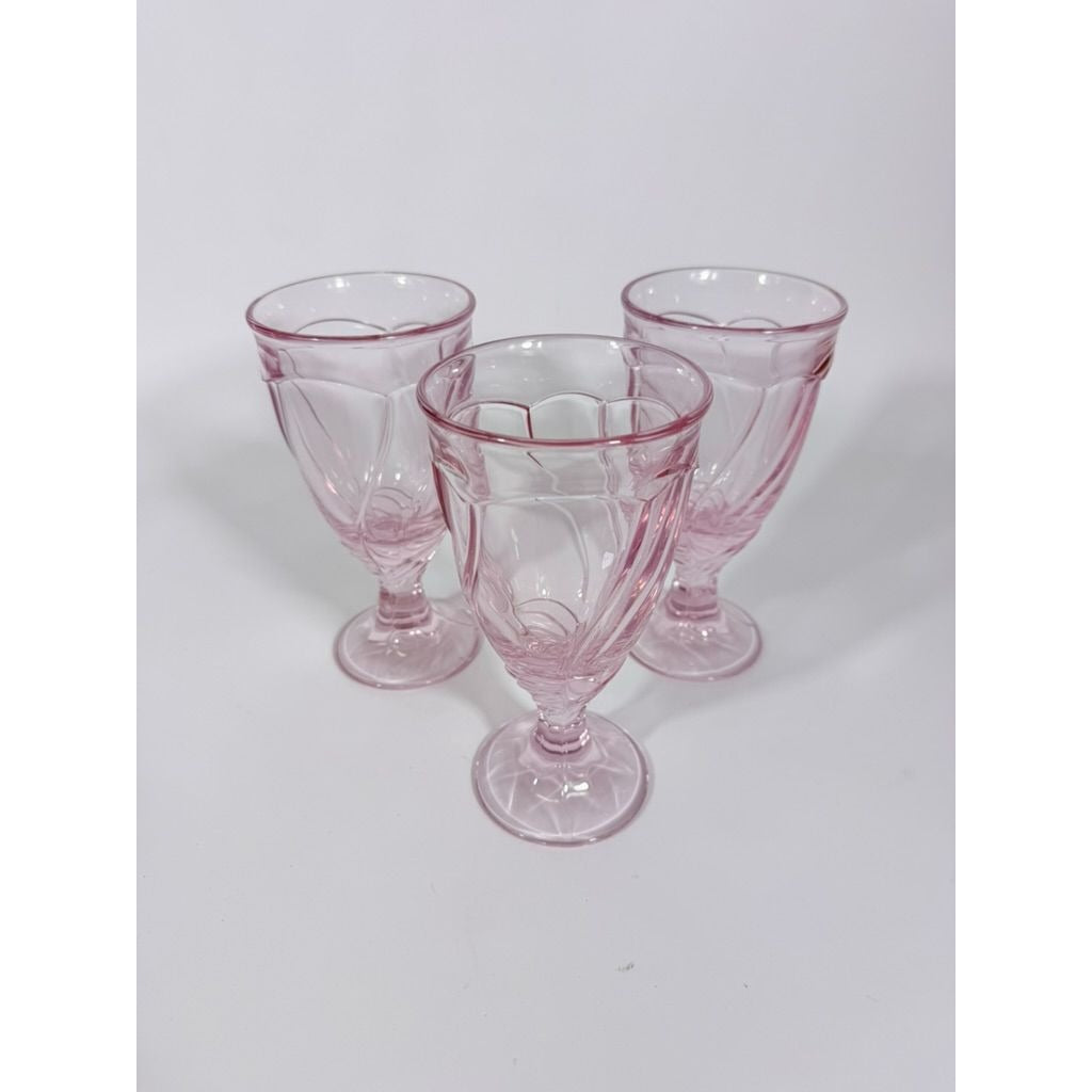 Noritake Pink Swirl Ice Tea Goblets Set 3 Vintage Retired Replacement Glassware Stemware Barware Hostess Drinking Glasses