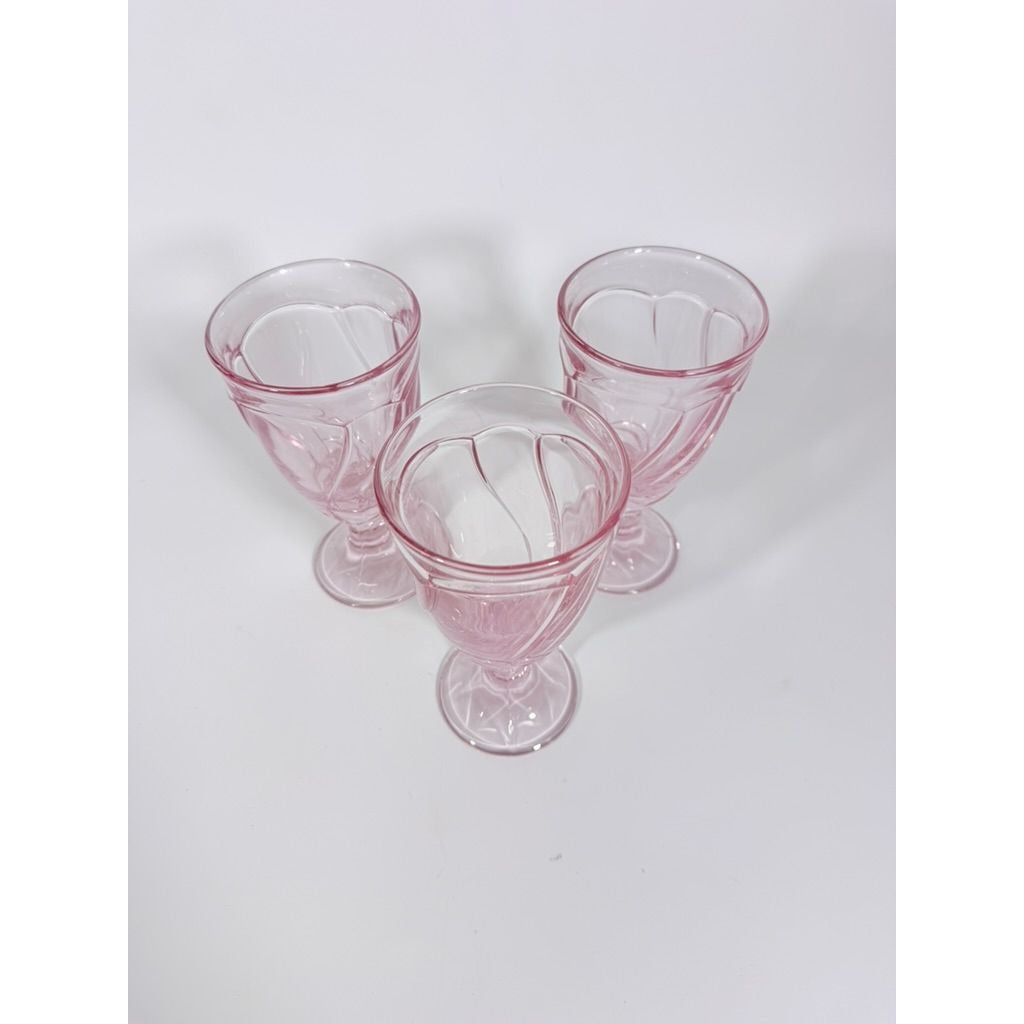 Noritake Pink Swirl Ice Tea Goblets Set 3 Vintage Retired Replacement Glassware Stemware Barware Hostess Drinking Glasses