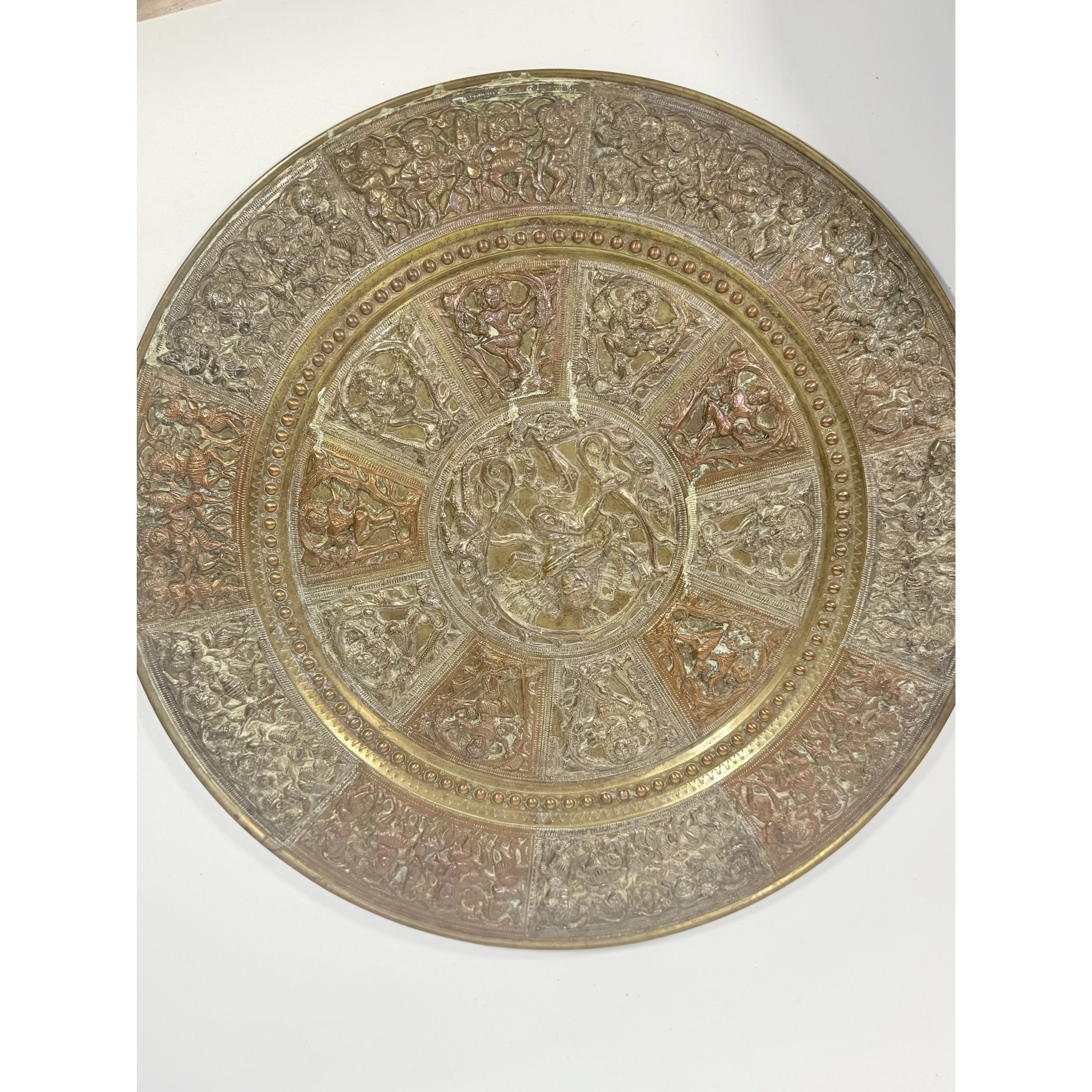 Thanjavur Wall Art Plate Charger Indian Tanjore Repousse Metal Vintage Antique Hand Forged Ganesha Shiva Hindu Brass, Copper, Silver India