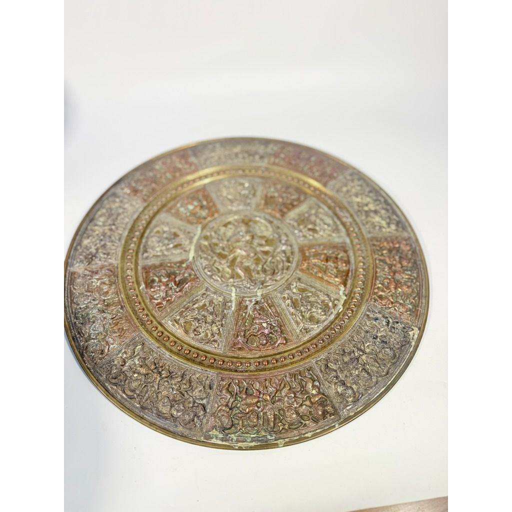 Thanjavur Wall Art Plate Charger Indian Tanjore Repousse Metal Vintage Antique Hand Forged Ganesha Shiva Hindu Brass, Copper, Silver India