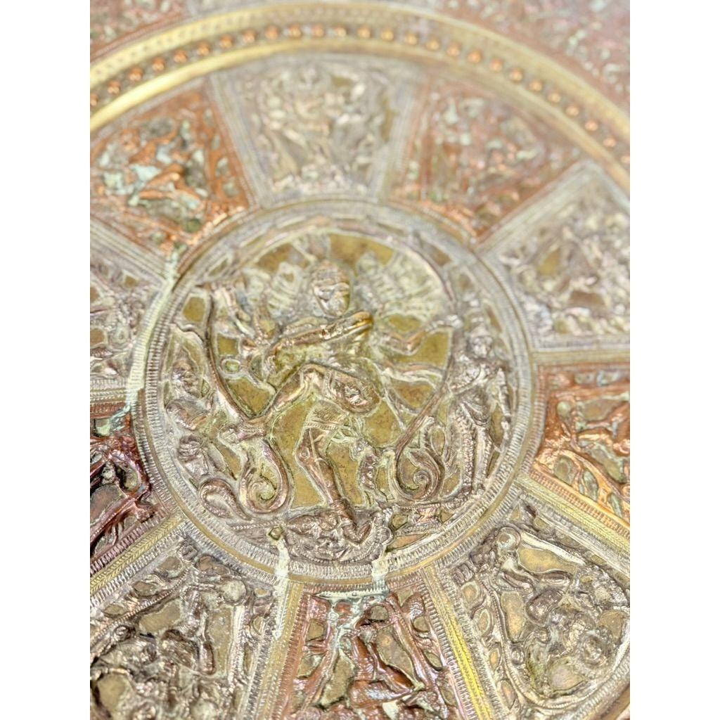 Thanjavur Wall Art Plate Charger Indian Tanjore Repousse Metal Vintage Antique Hand Forged Ganesha Shiva Hindu Brass, Copper, Silver India