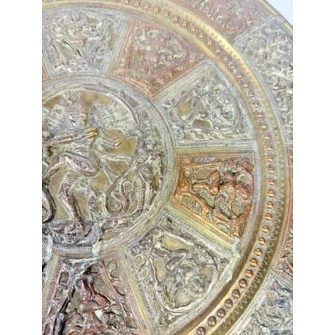 Thanjavur Wall Art Plate Charger Indian Tanjore Repousse Metal Vintage Antique Hand Forged Ganesha Shiva Hindu Brass, Copper, Silver India