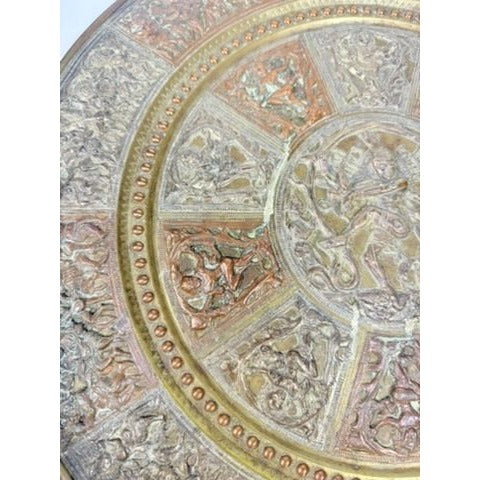Thanjavur Wall Art Plate Charger Indian Tanjore Repousse Metal Vintage Antique Hand Forged Ganesha Shiva Hindu Brass, Copper, Silver India