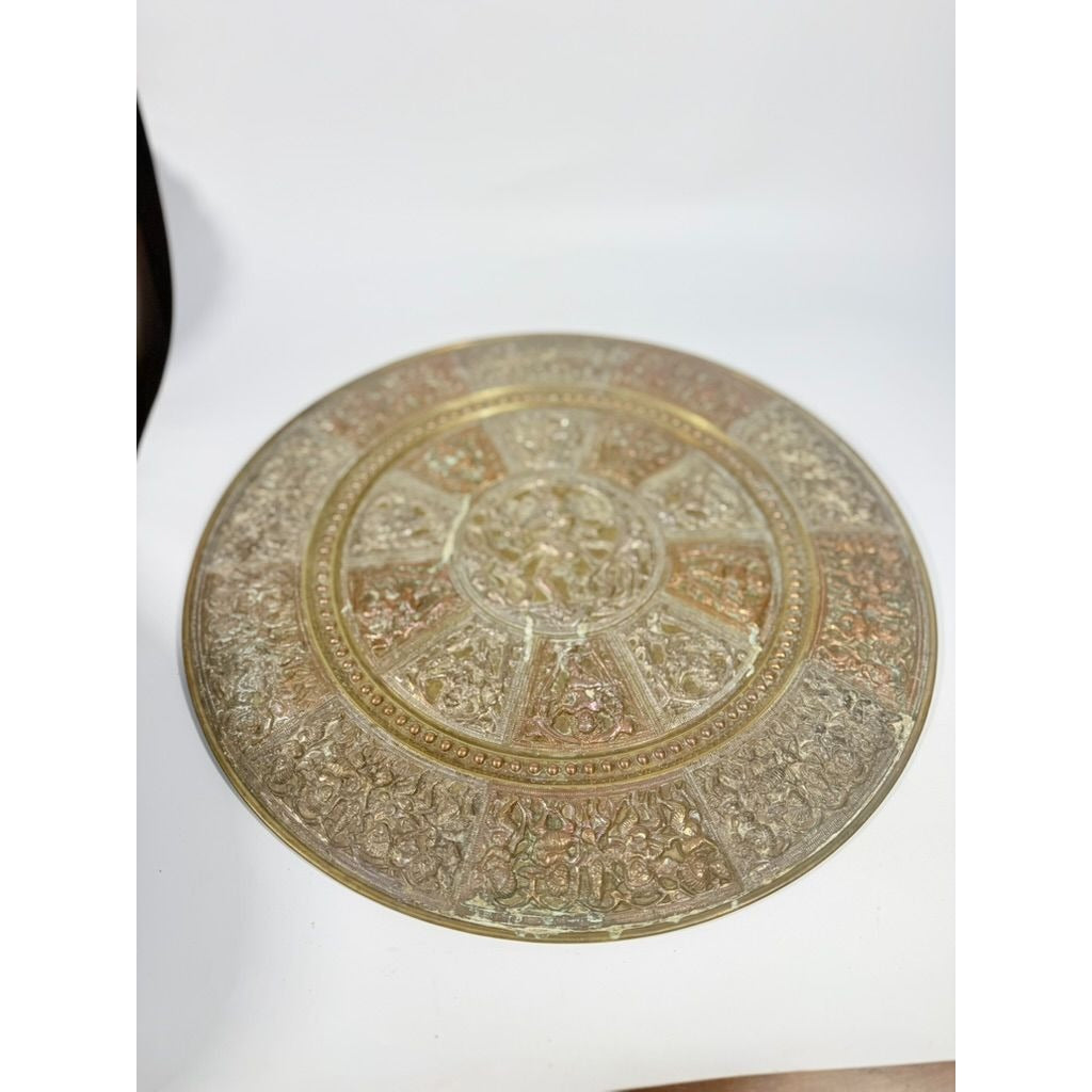 Thanjavur Wall Art Plate Charger Indian Tanjore Repousse Metal Vintage Antique Hand Forged Ganesha Shiva Hindu Brass, Copper, Silver India