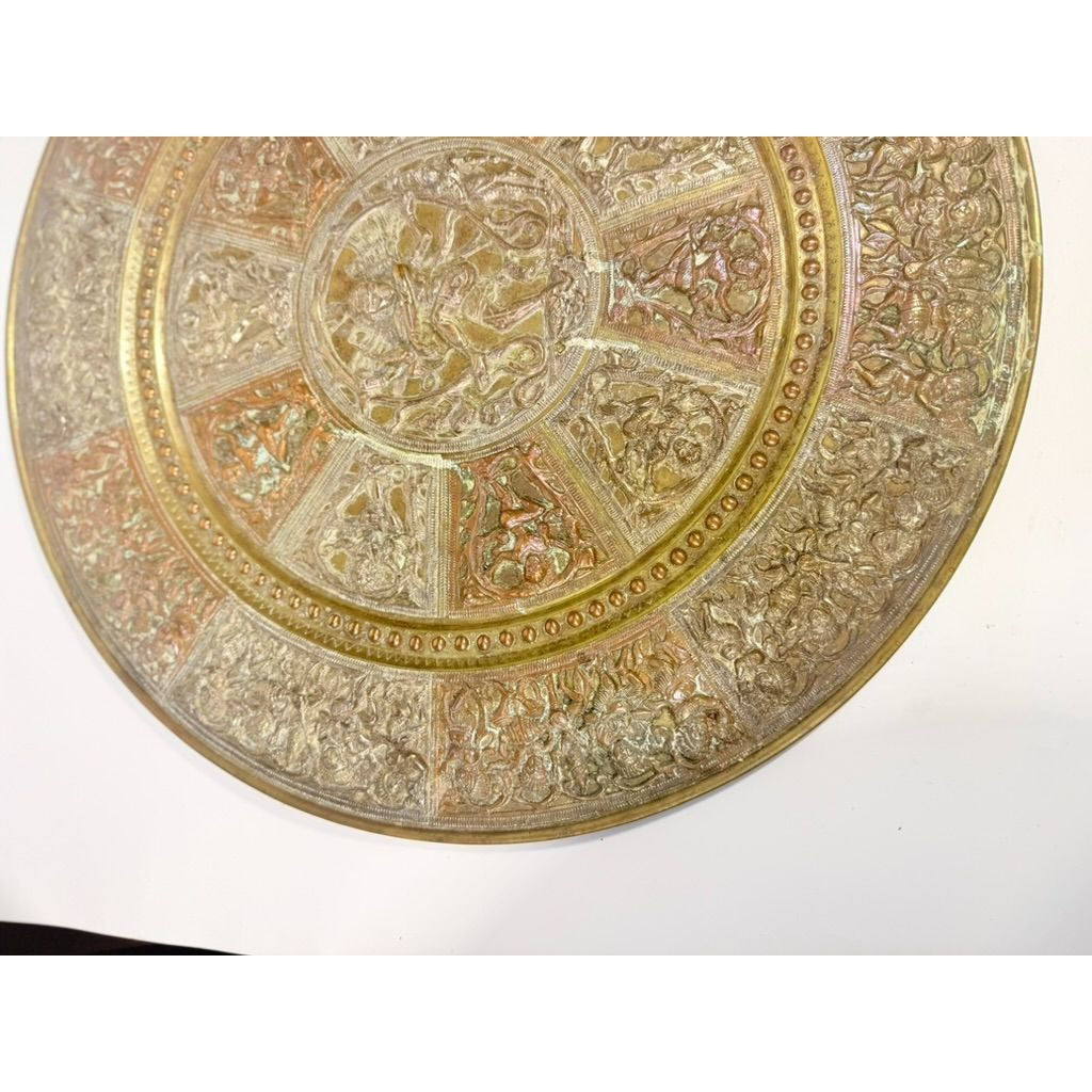 Thanjavur Wall Art Plate Charger Indian Tanjore Repousse Metal Vintage Antique Hand Forged Ganesha Shiva Hindu Brass, Copper, Silver India