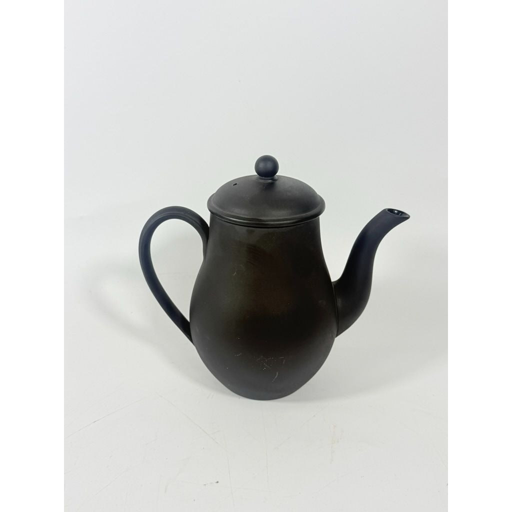 Coffee Pot Wedgwood Black Basalt Jasperware Vintage Rare Matte Black Teapot glazed inside 20th Century Made in England Replacement China